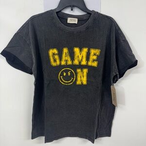 Black and Yellow Short Sleeve Tee with Bold “Game On” Print